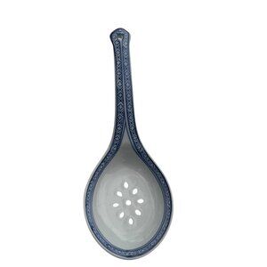 Blue & White Ceramic Slotted Spoon With Decorative Handle 8" China Asian